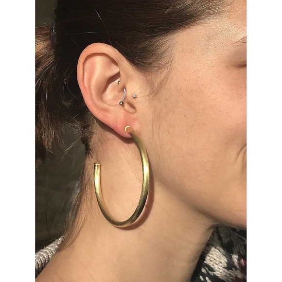 Sheila Fajl Everybody's Favorite Large 2.5" Hoop Earrings Brush Gold Plated NEW - Picture 5 of 5